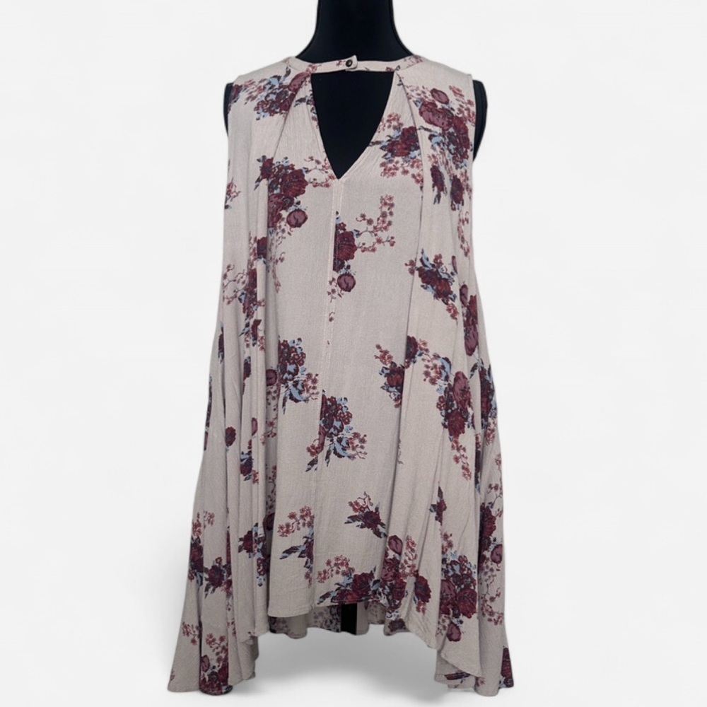 Free People Tree Swing Floral Tunic Dress High Low Keyhole Boho - Size S - Picture 2 of 6